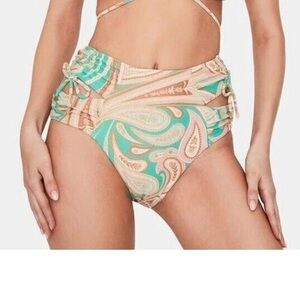 P2F Power 2 The Flower Rosetta High Waist Bikini Bottom Ruched - Size Small